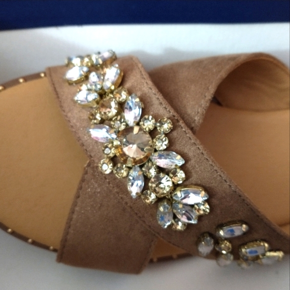Faux Suede Bejeweled Slip-On Sandals by Adrienne Vittadini (Size 7.5/EU … - Picture 4 of 6